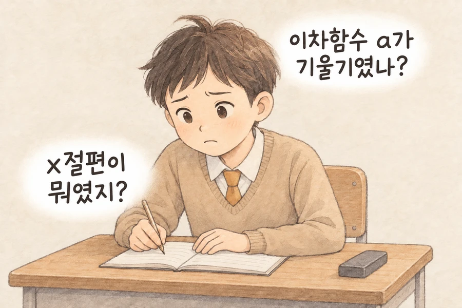 a가 기울기였는지, x절편은 무엇이었는지 헷갈려 하는 학생